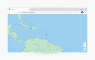 Browser window with map of Saint Kitts and Nevis, searching  Saint Kitts and Nevis in internet. vector