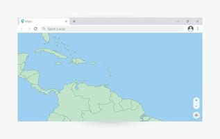 Browser window with map of Saint Lucia, searching  Saint Lucia in internet. vector