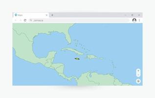 Browser window with map of Jamaica, searching  Jamaica in internet. vector