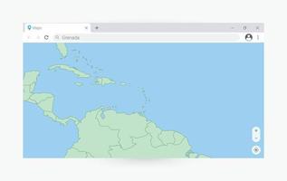 Browser window with map of Grenada, searching  Grenada in internet. vector