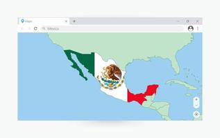 Browser window with map of Mexico, searching  Mexico in internet. vector