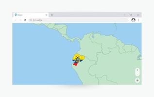 navegador ventana con mapa de Ecuador, buscando Ecuador en Internet.