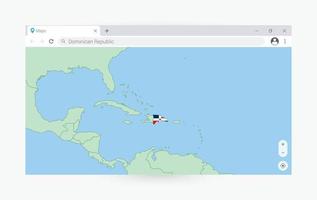 Browser window with map of Dominican Republic, searching  Dominican Republic in internet. vector