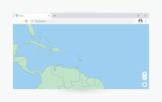 Browser window with map of Barbados, searching  Barbados in internet. vector