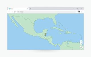 Browser window with map of Belize, searching  Belize in internet. vector
