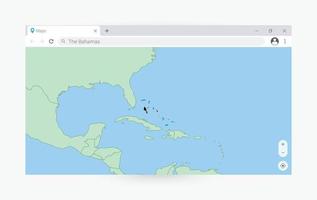 Browser window with map of The Bahamas, searching  The Bahamas in internet. vector