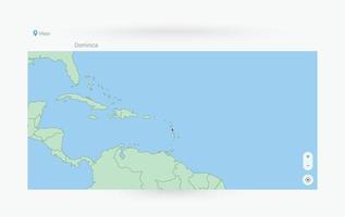 Browser window with map of Dominica, searching  Dominica in internet. vector