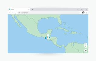 Browser window with map of Guatemala, searching  Guatemala in internet. vector