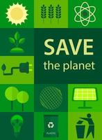 Happy Earth Day. 22 April. Let s save the Earth. Icons with ecological themes. Template for background, banner, postcard, poster with text inscription. Vector illustration