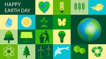 Happy Earth Day. 22 April. Let s save the Earth. Icons with ecological themes. Template for background, banner, postcard. Vector illustration