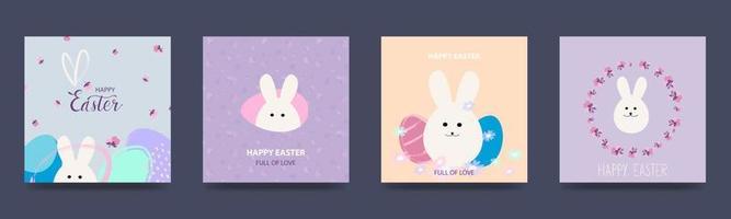 Happy Easter Set of vector easter cards with easter colorful eggs, bunny, patterns. Vector illustration