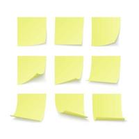 Set of yellow stuck stickers with space for text or message. Vector illustration isolated on white background