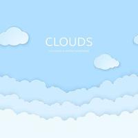 Abstract horizontal seamless paper clouds. Paper clouds on blue background. Vector illustration