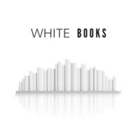 Stack of white books on bookshelf  with reflection. Books spine for your design. Vector illustration