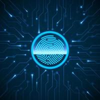 Cyber Security. Fingerprint Scanning Identification System. Finger Print Scanned on Circuit. Biometric Authorization and Security Concept. Vector illustration