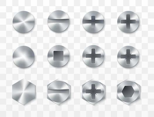 Screws, rivets and bolts set. Vector illustration