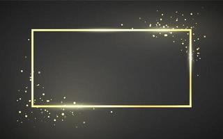 Golden frame template with glitter effect for banner, poster or postcard. Gold frame with space for text. Vector illustration isolated on dark background