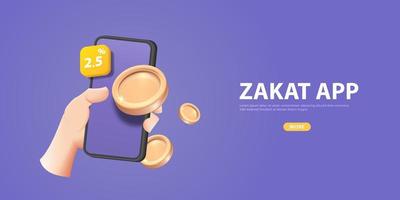 pagar zakat o plano diseño de donar o en línea zakat solicitud para 3d Ramadán concepto vector