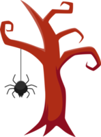 Halloween element illustration with black spider hanging on the tree. png