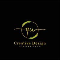 inicial qu belleza monograma y elegante logo diseño, escritura logo de inicial firma, boda, moda, floral y botánico logo concepto diseño. vector