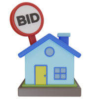 3d rendering. minimalist style cute house icon and offer notice board. illustration of a house being auctioned and sold by submitting a bid png