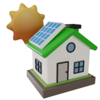 solar panel house icon and sun eco friendly power symbol. 3d render illustration png