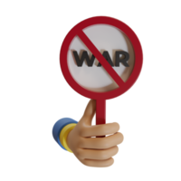 3d rendering illustration of a hand holding a sign with the text war, stop war concept png