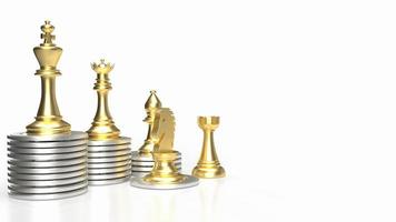 The gold chess and coins on white background for Business concept 3d rendering photo