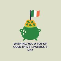 Saint Patrick's Day vector illustration concept with pot coins flags and typography
