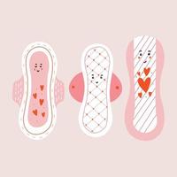 Cute characters menstruation pad with face vector