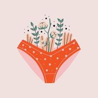 Female red panties stylized with flowers vector