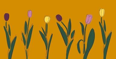 Trendy modern horizontal background with tulips. Horizontal background with tulips in EPS 10 format. Minimalist vector design.