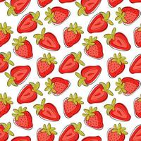 Seamless vector pattern with bright juicy strawberries. Repeating background with summer berries on a white. Use for fabric, gift wrap, packaging.