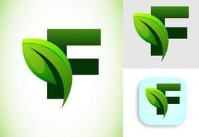 inicial F alfabeto con un hoja. Respetuoso del medio ambiente logo concepto. gráfico alfabeto símbolo para negocio y empresa identidad. vector