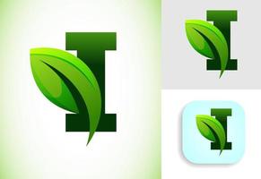 inicial yo alfabeto con un hoja. Respetuoso del medio ambiente logo concepto. gráfico alfabeto símbolo para negocio y empresa identidad. vector