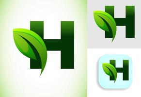 inicial h alfabeto con un hoja. Respetuoso del medio ambiente logo concepto. gráfico alfabeto símbolo para negocio y empresa identidad. vector