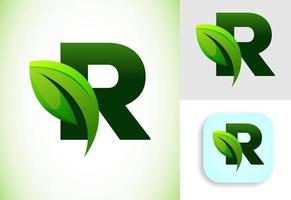 inicial r alfabeto con un hoja. Respetuoso del medio ambiente logo concepto. gráfico alfabeto símbolo para negocio y empresa identidad. vector