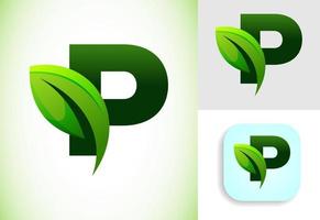 inicial pags alfabeto con un hoja. Respetuoso del medio ambiente logo concepto. gráfico alfabeto símbolo para negocio y empresa identidad. vector