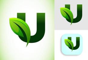 inicial tu alfabeto con un hoja. Respetuoso del medio ambiente logo concepto. gráfico alfabeto símbolo para negocio y empresa identidad. vector