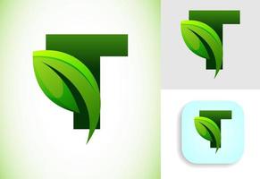 Initial T alphabet with a leaf. Eco-friendly logo concept. Graphic alphabet symbol for business and company identity. vector