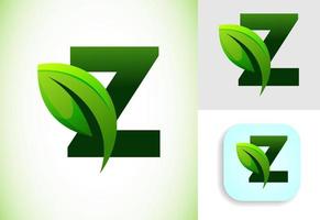 inicial z alfabeto con un hoja. Respetuoso del medio ambiente logo concepto. gráfico alfabeto símbolo para negocio y empresa identidad. vector