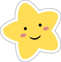 kawaii Cute star yellow color  with smile Faces cartoon on transparent Background for kids. illustration PNG. cute star cartoon stickers. png