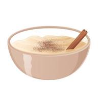 Asian dessert Manjar blanco with cinnamon stick. Food illustration isolated on white in cartoon vector