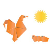 poulet et poussin origami avec lever du soleil. png