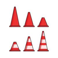 Red color traffic cone vector icon illustration set. Flat design on white background