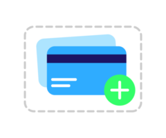 Adding credit card icon. moneyless payments. digital checkout. credit card with add button icon. flat design illustration. png