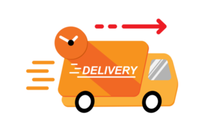 snabb leverans lastbil ikon. lastbil med snabbt leverans service. snabb produkt leverans. design illustration. png