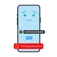 security checking. forgot a password. user identification. smartphone with a wrong password. flat design illustration. png