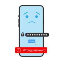 sicurezza controllo. dimenticato un' parola d'ordine. utente identificazione. smartphone con un' sbagliato parola d'ordine. piatto design illustrazione. png