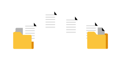 documents Transferring. Transferring documents to another folder. backup data concept. Folders with documents flying. flat design illustration. png
